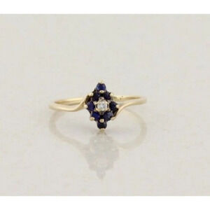 14k Yellow Gold Natural Blue Sapphire and Diamond Ring Size 5 3/4